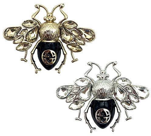 CAREOR Set mit 2 Retro-Bienen-Broschen mit Strass für elegante Damen zu formellen Anlässen und Partys (gold + silber), Kunststoff
