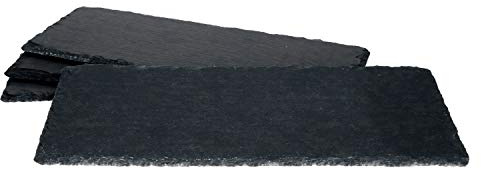 MamboCat 4er-Set Schieferplatte 11x30cm I Rustikaler Stein-Teller aus Schiefer - mit naturbelassener Bruchkante I ideal als Sushi Plates & Platz-Teller I 4 Stück Servier-Platte Schwarz 11 x 30 cm