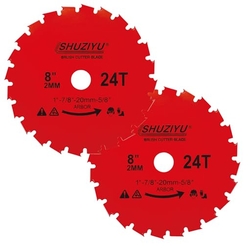 SHUZIYU, 200x2.0mm-24T, Lame de Débroussailleuse, Ensemble 2 Pièce, Arbre 25.4mm, Avec Adaptateur de Rondelle de 22.23-20-15.88mm