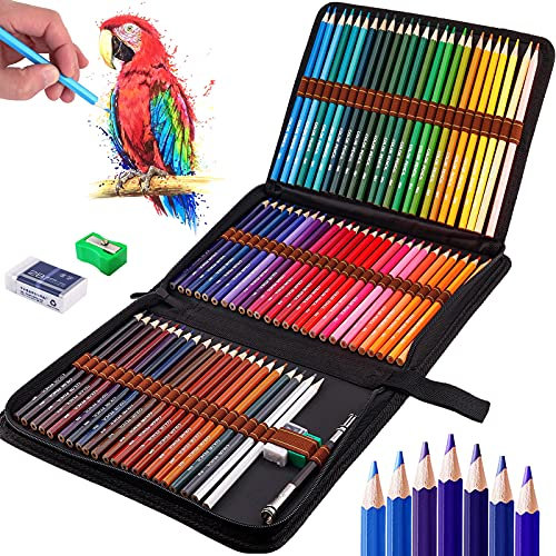 Frasheng Lapices Colores Profesional,Juego de 72, Incluye lápices para colorear,Caja de Cremallera Portátil,Borrador, prolongador de lápiz y sacapuntas,para Artistas,Adultos y Niños