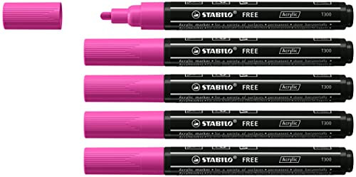 STABILO FREE Acrylic - Marker acrilico - T300 Punta rotonda 2-3mm - Confezione da 5 - Lilla