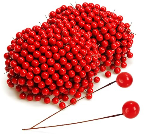 com-four® 300x decorazione a dispersione, rami decorativi con bacche, rami decorativi da spargere come articoli per l'artigianato, abbellire regali e pot-pourris (300 pezzi - bacche rosse)