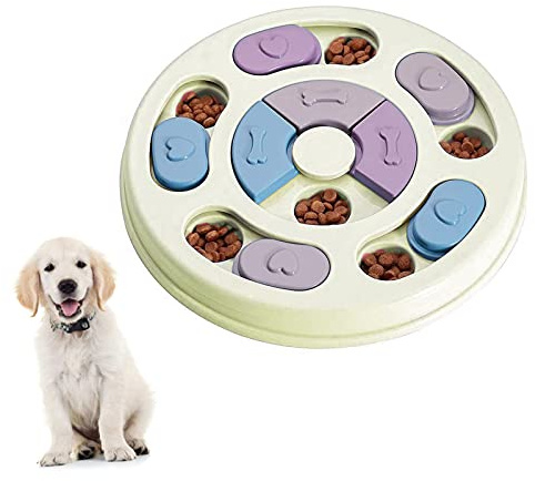 Elezenioc Dog Puzzle Slow Feeder Toy,Puppy Treat Dispenser Slow Feeder Bowl Whelp Toy,Dog Brain Games Dish with Non-Slip, Improve IQ Puzzle Bowl for Puppy