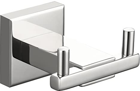 Tecmolog Handtuchhaken Zum Bohren Edelstahl Wand Doppelter Haken für Bademantel, Spiegelpolitur, SBH236