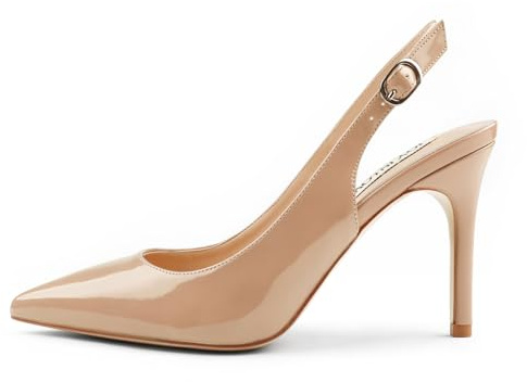 JOY IN LOVE Womens Slingback High Heels Stiletto Pointed Closed Toe Pumps Nude 9 US