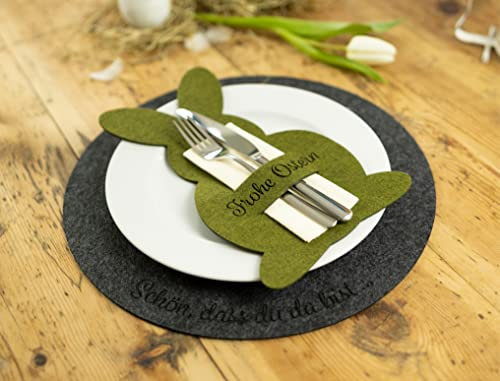 Bestecktasche Hase (4 Stück) Osterdeko aus Filz | perfekte Tischdeko für die liebevoll gedeckte Ostertafel (dunkelgrün)