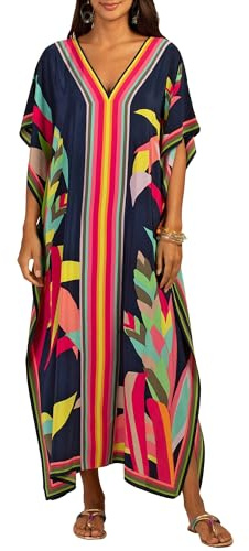 Bsubseach Women Plus Size Kaftan Dress Swimsuit Cover Up Caftan Maxi Beach Dresses Cover Ups Dark Navy