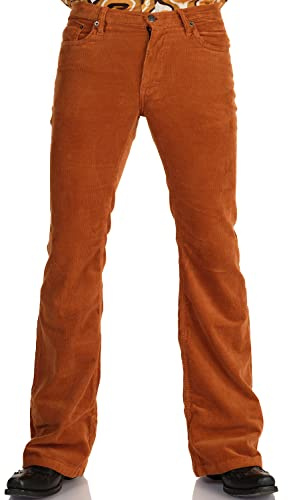 Comycom Pantalones de pana para hombre, corte de bota, color marrón medio, pantalones de pana para hombre en estilo retro, jeans de cordón marrón de los años 70, jeans acampanados de pana, marrón, 34W