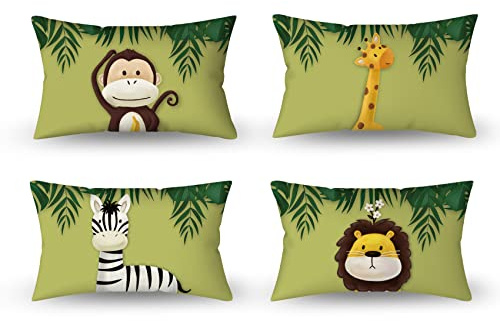 Aoihrraan Fodere per Cuscini 31x51cm Cartone Animato Animali Federa Per Cuscino Quadrato Decorativo Per La Casa, Federe In Lino Con Cerniera Invisibile Per Divano Camera Da Letto, Confezione Da 4
