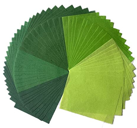 50 fogli A4 in fibra naturale di gelso e gelso, carta velina Washi per progetti artistici, origami, biglietti fai da te (colore verde, A4)