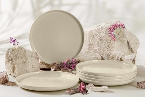 Konsimo. Speiseteller Set für 6 Personen - VICTO Tellerset aus Keramik - Teller Set 6er - Spülmaschinen - Mikrowellengeeignet - Moderne Großer Essteller - 27 cm - Beige