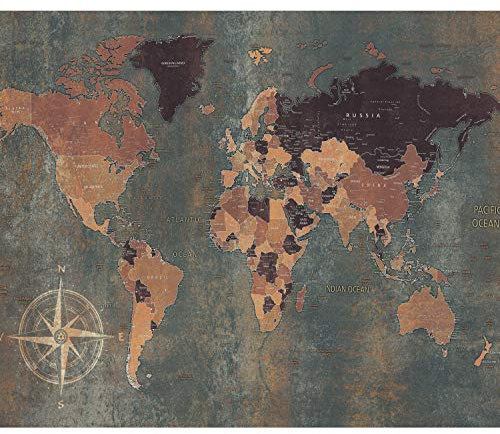 decomonkey Premium Fototapete Weltkarte 350x256 cm XXL Tapete Wandbild Bild Fototapeten Tapeten Wandtapete Vintage Retro Kontinent Landkarte