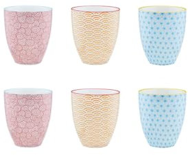 Björn, Collection Pattern, Lot de 6 Mugs 30cl en Porcelaine, Bleu Clair/Rouge/Jaune - Tasses à Café ou Thé - Compatible Micro-ondes et Lave-vaisselle