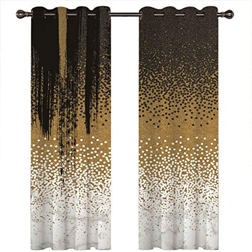 Homxi Küchen Vorhang Blickdicht 2er Set,2 x 107W x 274H cm,Vorhang Thermo Blickdicht Weiß Gold Schwarz Tupfenmuster Ösen Vorhang