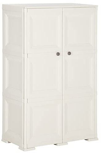ZEYUAN Kunststoffschrank 79x43x125 cm Holzdesign Weiß, Lagerschrank, Kunstoffschränke, Putzmittelschrank, Beistellschrank, Geräteschrank, Mehrzweckschrank
