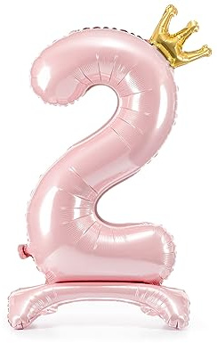 Folienballon 2. Geburtstag XXL Ballon 2 Hellrosa mit Standfuß selbststehend Ballon 2 Geburtstag Mädchen Kindergeburtstag Luftballon Zahl 2 Rosa mit goldener Krone
