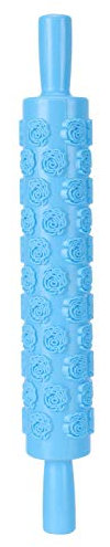 Tissting Nudelholz 36cm Lange 4 Muster Geprägter Gravierter Teigroller Lebensmittelechter Antihaft Kunststoff Backrolle Teig Rolling Pin für DIY Fondant, Pizza, Gebäck(Blau)