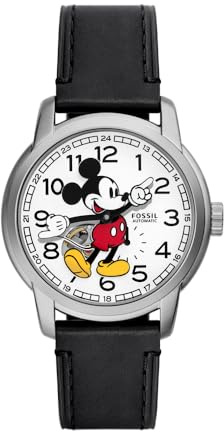 Fossil Topolino Orologio da polso unisex, movimento automatico con cinturino in acciaio inox o pelle, Bianco sporco, Bracciale