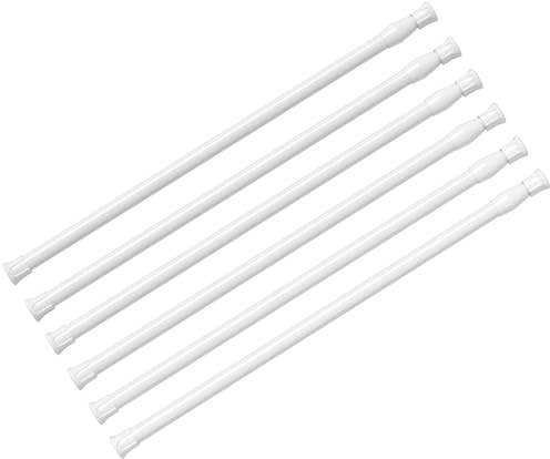 6 Stück weiße Spannstange, 40,6 bis 71,1 cm, verstellbare Federvorhangstange ohne Bohren, Federspannstangen für Fenster, DIY-Projekte, Schrank, Kleiderschrank, kleine Gardinenstangen, kurze