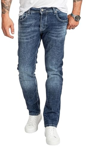 Rock Creek herrjeans byxor denim stretch normal passform jeans stonewashed W29-W44, Rc-2408-blå, 32W x 36L