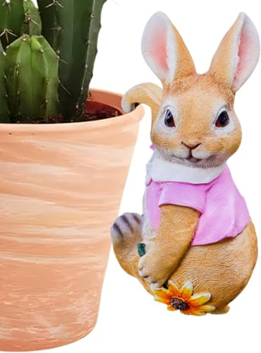 Cute Rabbit Plants Pot Hanger Resin Easter Bunny Statue Flower Pot Planter Hanging Decorative Bunnies Wear Pink Cloth Sculptures Outdoor Garden Lawn Ornaments Home Office