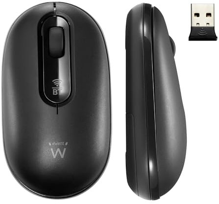 Ewent Souris sans Fil Bluetooth et Wireless, Double Connexion Bluetooth 5.0+2.4Ghz, Clés Silencieuses, Portable Souris sans Fil pour MacBook/Tablette/iPad/Ordinateur Portable/PC/Notebook, Noir