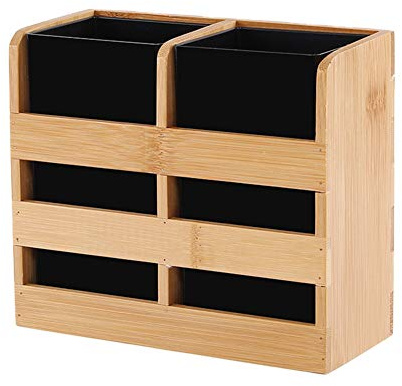 Cutlery Organiser Kitchen Utensils Holder, Bamboo Drying Rack Drain Chopsticks Holder Spoon Holder Spoons Silverware Kitchen Drainer Rack with 2 Compartments (A)