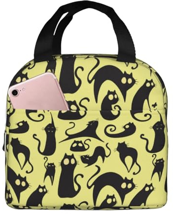 VOSERY Bolsa de almuerzo, lonchera para mujeres, hombres y adultos, bolsa de almuerzo abstracta con aislamiento negro, bolsa de almuerzo aislada, a prueba de fugas, reutilizable, gran capacidad, para
