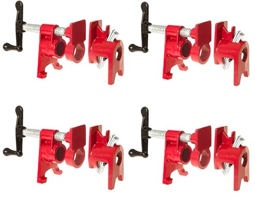 IVWNNN 4 Pack 3/4'' Pipe Clamps for Woodworking with Foot Design Wood Gluing Pipe Clamp Fixture Set Heavy Duty Cast Iron For Woodworking, Carpentry, Home Improvement, and DIY Jobs