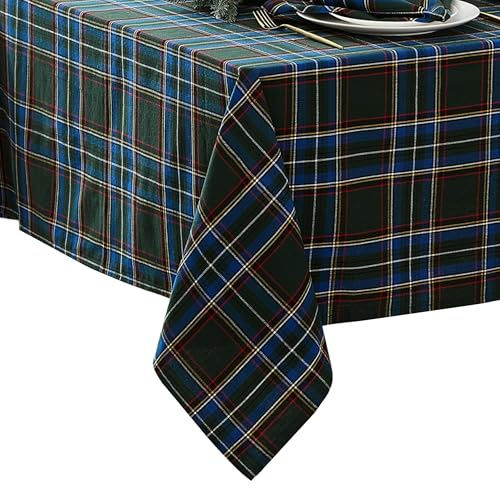 Elrene Home Fashions Stowe Tischdecke, Schottenkaro, Weihnachts-/Wintermotiv, Baumwolle, rechteckig, 152,4 x 259,1 cm, Grün