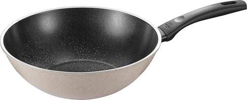 BALLARINI Ledro Wok 28 cm Alluminio Induzione Antiaderente Ceramica Thermopoint Made in Italy Beige