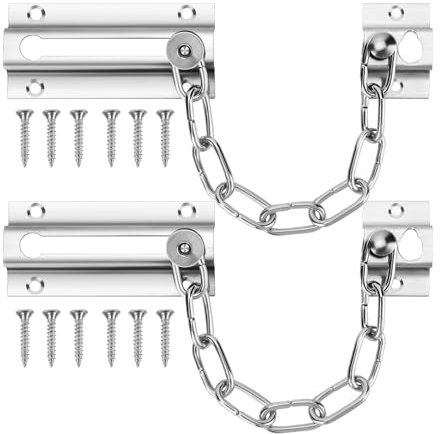 2 PCS Stainless Steel Door Chain, Door Security Chain, Chain Lock for Door Anti Theft Home Safe Nickel Plated Door Locks with 12pcs Screws, for Home Apartment Hotel Bedroom, Silver