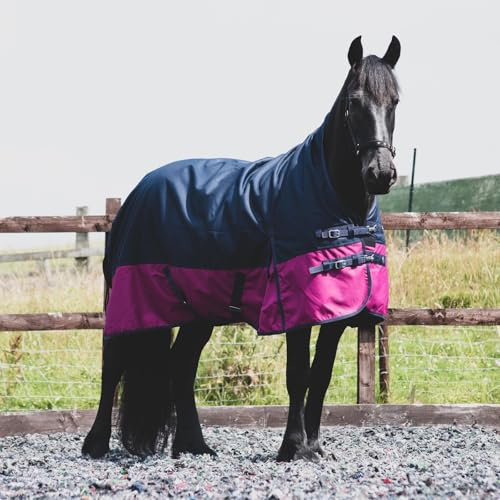 eQuitack Your Passion Is Our Mission Outdoor Winterdecke Turnout 100% Wasserdicht 1200D 200G Fulling Highneck - Navy/Raspberry 135cm