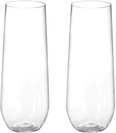QUARKZMAN 2 Copas de Champán de 9 Oz Transparentes sin Tallo con Tallo Largo Elegantes para Copas de Brindis Artículos de Boda Copas de Champán Bar en Casa Cóctel