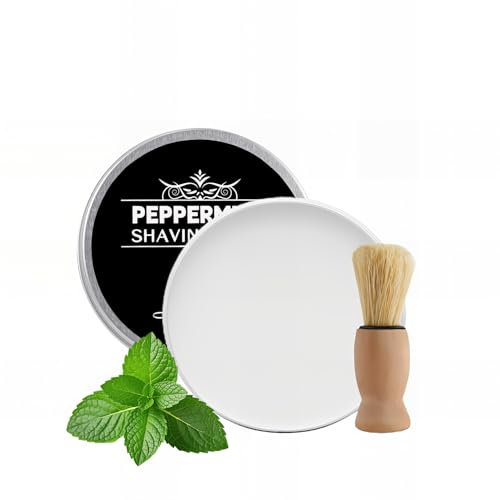 Solid Shaving Soap,Mint Shaving Soap for Men,Smoothest Wet Men's Shaving Soap with Shaving Brush,Deep Cleaning,Gift For Men