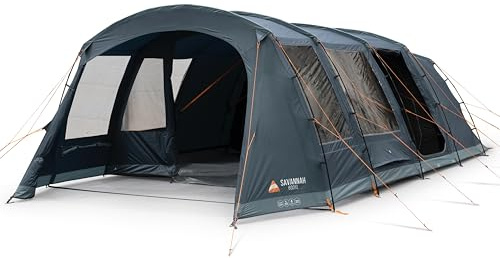 Vango Savannah 600XL Family Tent Package – 6 Person Poled Camping Tent with Built-In Awning, 4000mm Waterproof Fabric, Midnight Queen Bedrooms & Groundsheet Protector Included