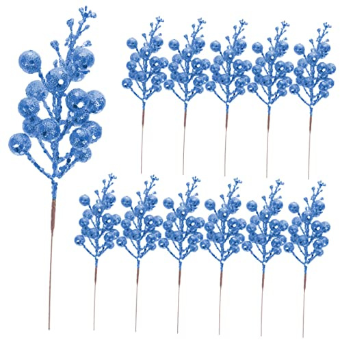 IMIKEYA Bacche Artificiali Glitterate Per Decorazioni Dell'albero Di Natale, Steli Finti Color Blu Notte Neve Artificiale, Set Da 12 Pezzi Per Addobbi Natalizi e Centrotavola Festivi