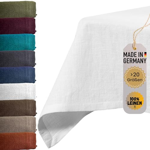 chambry Premium Tischdecke 100% Leinen Stonewashed - Handarbeit Made in Germany - hochwertige und nachhaltige Tischwäsche aus Naturmaterial - Weiß 120cm x 200cm