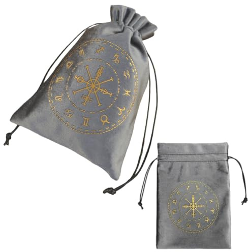 CREATCABIN 2 st tarotkort väskor sammet dragsträngar väskor tärningar tarotkorthållare påsar grå konstellation tarot smycken förvaringsväska wrap för entusiaster kristaller häxkonst 15 x 18 cm