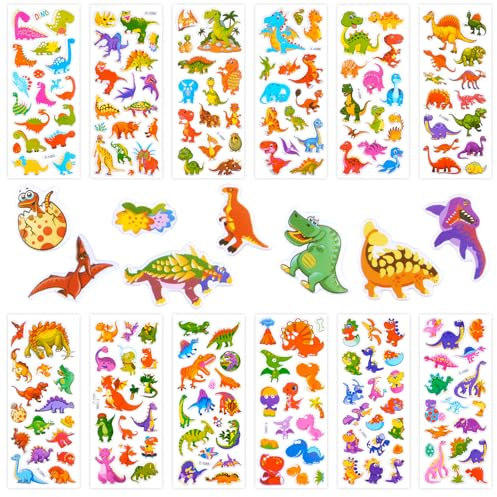 3D Aufkleber für Kinder, Dinosaurier Sticker Kinder 12 Blätter | Geschwollen Sticker Fahrzeuge, Stickers für Jungen Mädchen Lehrer, Kindergeburtstag Gastgeschenke Party