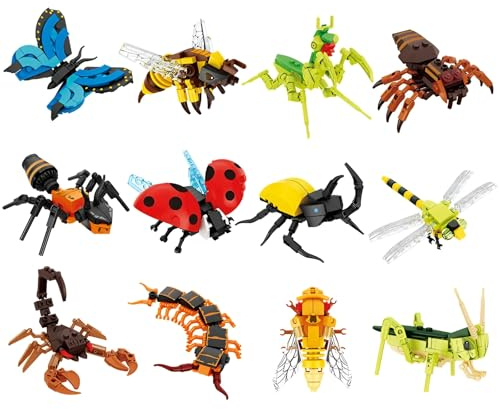 Fuleying Ideen Insekten Sammlung Bausteine Bausatz für Kinder, 12 Packungen | Packungen Tiere Party Geschenke Klemmbausteine Spielzeug, Insekten Natur Dekor, Geschenke für Erwachsene Jungen, 676 Stück