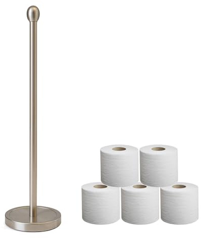 Toilet Paper Holder Stand for 4 Rolls, Freestanding Tissue Roll Holder, Stainless Steel (Brushed Nickel)