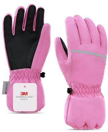 KUTOOK Kinder Skihandschuhe Wasserdicht Warm Winterhandschuhe Fingerhandschuhe Kinderhandschuhe Jungen Mädchen Snowboarden Handschuhe Outdoor und Wintersport Rosa S