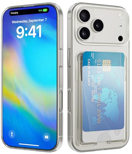 nicekool Hülle für iPhone 17 Pro Max mit Kartenfach für 2 Karten, Handyhülle Kartenhalter Transparente Rückseite Schutzhülle Dünn Weiche Stoßfest Handy Kartenetui Bumper Brieftasche Cart Case Cover