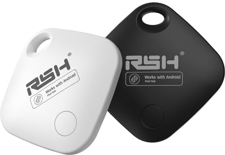 RSH Android Smart Tag, Schlüsselfinder Key Finder kompatibel mit Google Mein Gerät Finden APP (Android NUR), Bluetooth Key Finder für Gepäck/Taschen/Koffer/Brieftasche, 2Pack（Schwarz+Weiß）
