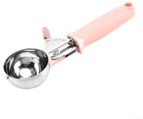 Cuchara de helado de acero inoxidable diseñada para tamaños consistentes de porciones de helado, frutas y galletas, con mango ergonómico y acabado fácil de limpiar apto para lavavajillas (rosa)