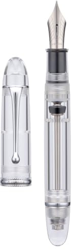 Asvine V800 Fountain Pen - Vacuum Filling System with Large Ink Capacity - Smooth Number 8 Medium Nib with Gift Case and Wrench - Clear Silver Acrylic
