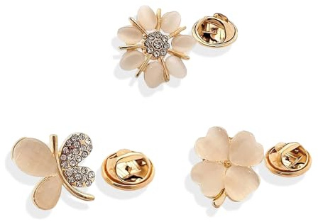 fKiZanthene Broche Femme Vêtement Ensemble de 3 Broches Élégantes, Boutons Décoratifs Amovibles en Métal et Perle, Broche de Fixation pour Chemise Pull et Cardigan
