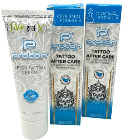 2x Proton Tattoocreme mit Panthenol 2x 40ml - 2 Tuben - Vegan - INKgrafiX® Profi Pflege Aftercare Tattoo Creme - 10% Centella