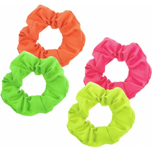 4 stycken neonfärgade hårsnoddar, 80-tal skadefria tandlösa säkra grepp hårband regnbåge hår scrunchies elastiska hårband hårtillbehör för kvinnor 80-tal 90-tal festkläder kostymer